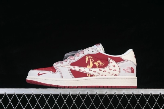 Nike Air Jordan 1 Low Year of the Horse Limited Edition Burgundy and White Contrast Low-Top Retro Basketball Shoes - JP2026-120