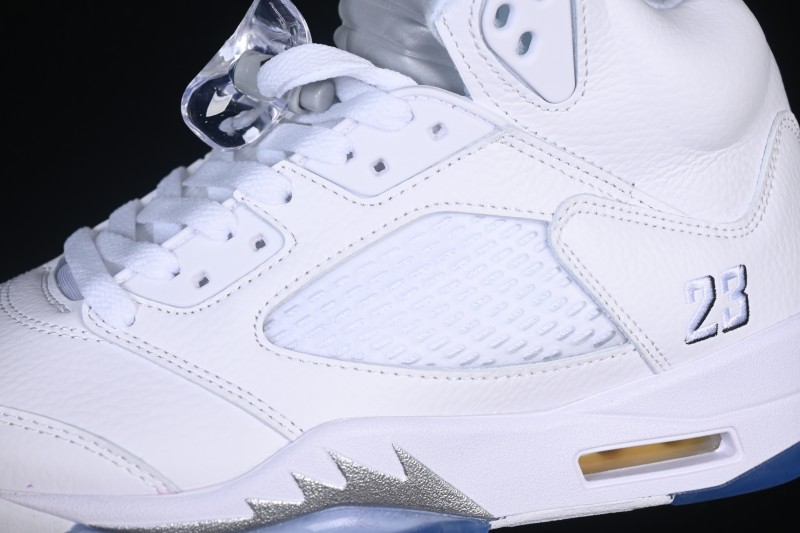 Nike Air Jordan 5 Retro Running Shoes with White Metallic Design and Visible Air Cushioning - HQ7978-103