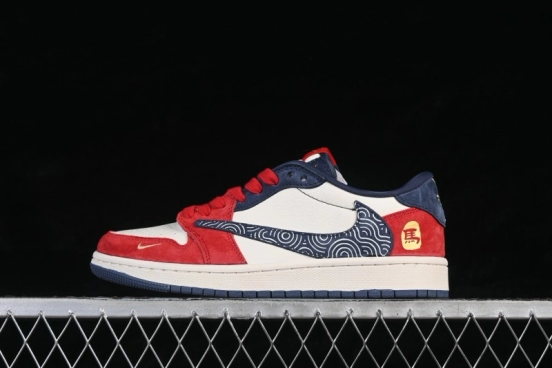 Nike Travis Scott x Fragment Design x Air Jordan 1 Low OG SP Casual Skateboarding Shoes with Reverse Swoosh Design - HG0026-020