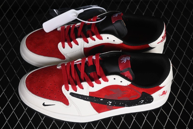 Nike Air Jordan 1 Low OG SP Travis Scott x Fragment Design Casual Skateboarding Shoes White Red Splatter - DZ2688-118