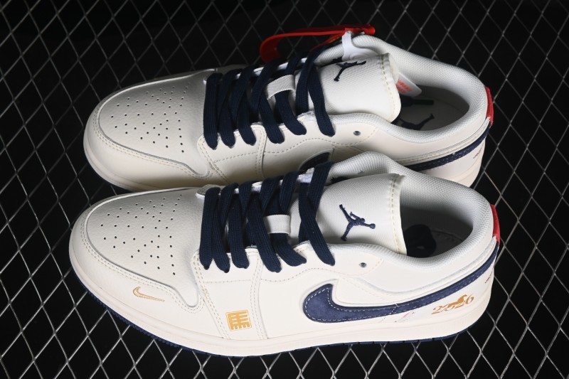 Nike Air Jordan 1 Low Retro Basketball Shoes in White and Midnight Navy - JP2026-121