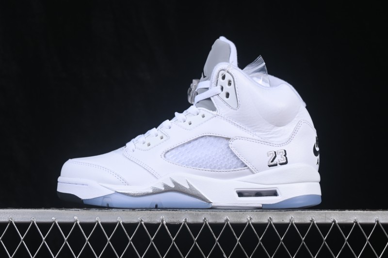 Nike Air Jordan 5 Retro Running Shoes with Metallic Silver Accents and Classic White Upper - HQ7978-103