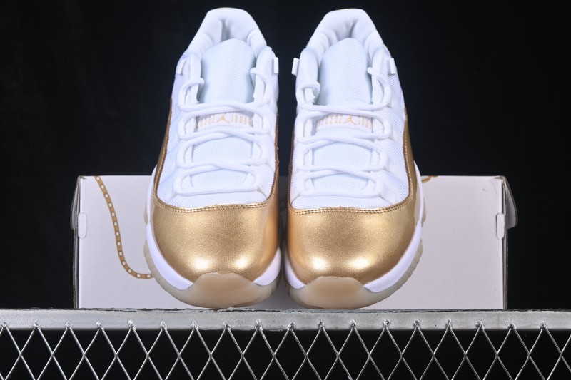 Nike Air Jordan 11 Low Retro Basketball Shoes with Metallic Gold Accents and Carbon Fiber Plate - AH7860-102