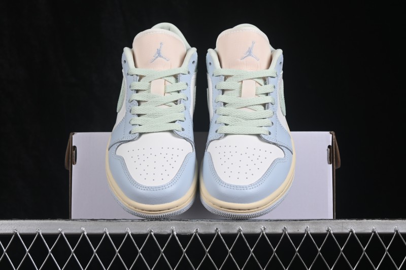 Nike Air Jordan 1 Low Retro Basketball Sneakers with Light Blue Color Blocking and Low-Top Casual Design - DC0774-108