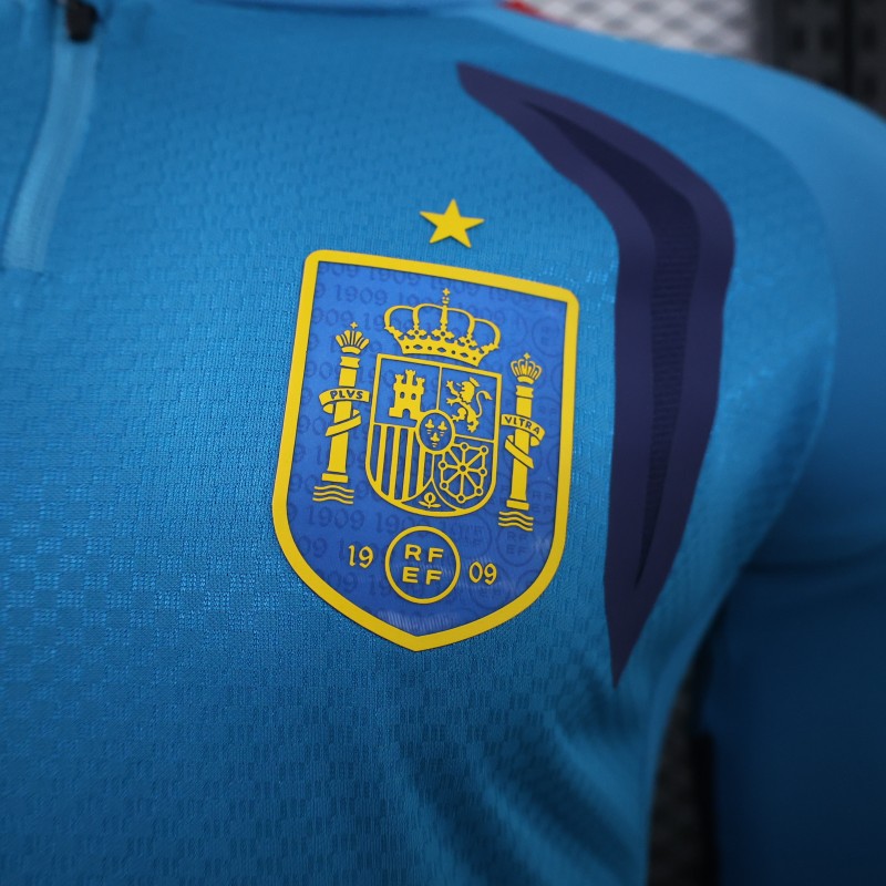 Player Version 2026 Spain Home Light Blue Long Sleeve Jersey