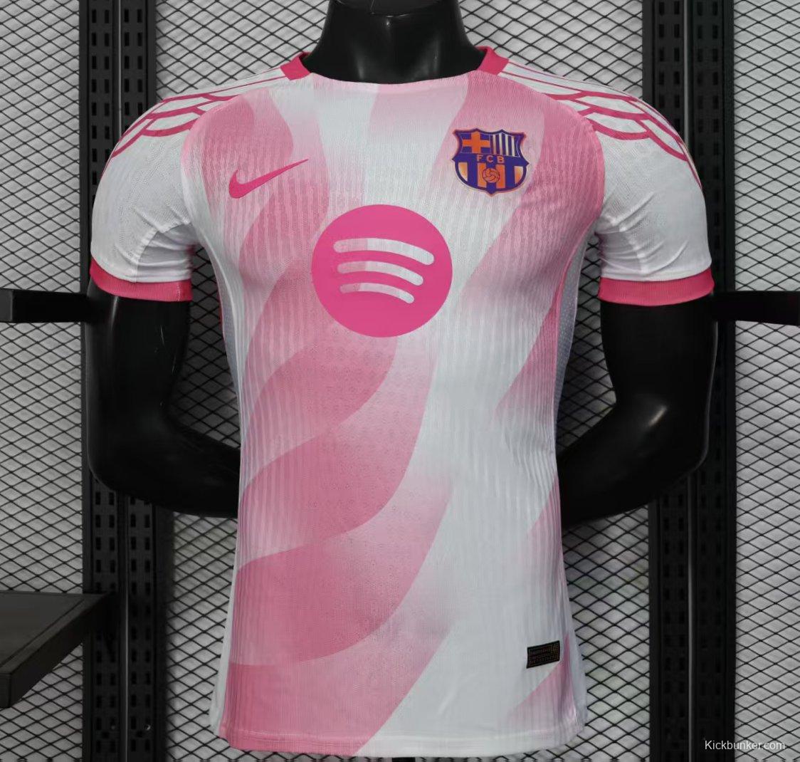 Player Version 25/26 FC Barcelona Pink White with Diagonal Stripe Pattern Jersey