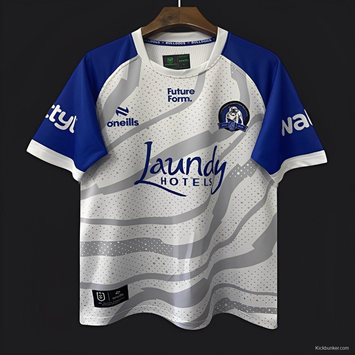 25/26 Canterbury Bankstown Bulldogs Grey with Blue Sleeves and Wave Pattern Jersey