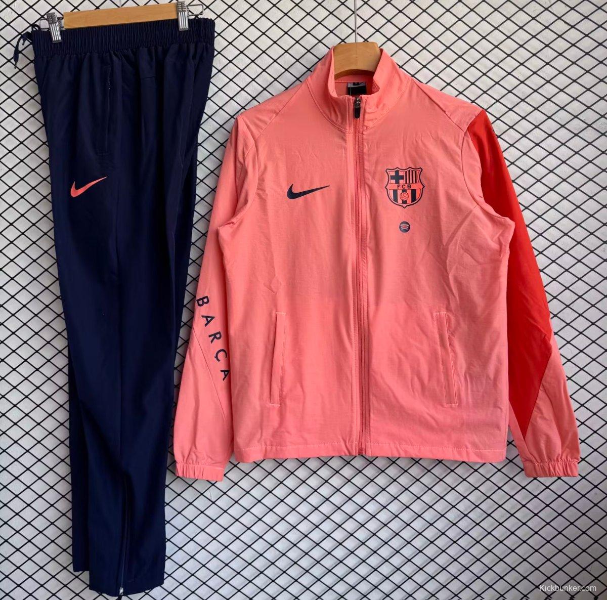 25/26 Barcelona Pink with Navy Full zipper Jacket Tracksuit+ long pants