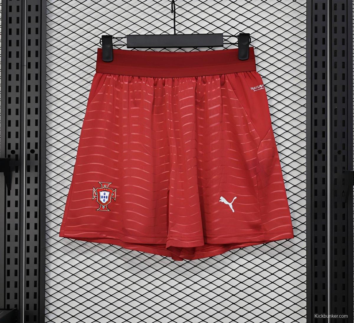 2026 Player Version Portugal Red with Wave Pattern Shorts