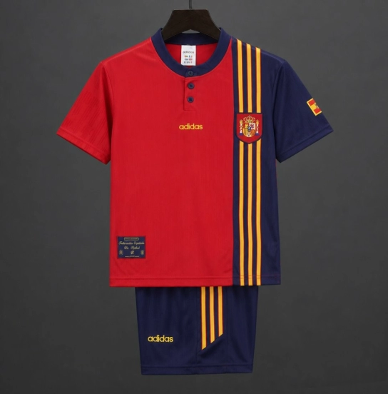 Retro 1996 Kids Spain Red & Navy Diagonal Split Home Jersey