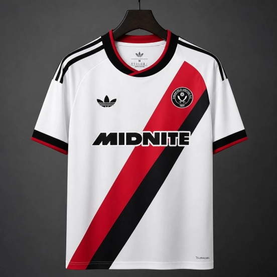 26/27 Sheffield United White with Red & Black Diagonal Stripe Away Jersey
