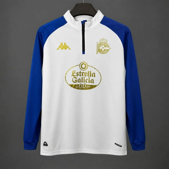26/27 Deportivo La Coruña White with Blue  Long Sleeve Half-Zip Jersey